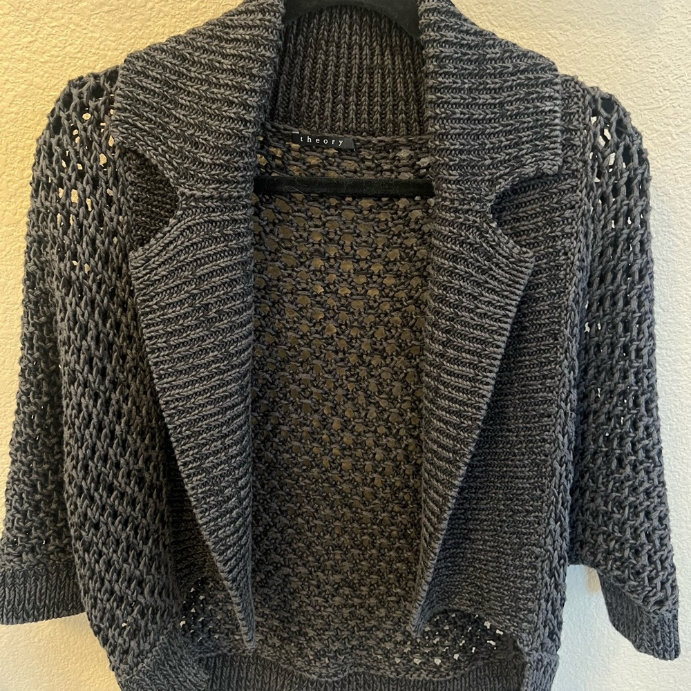 Theory Charcoal Open-Weave Knit Cardigan